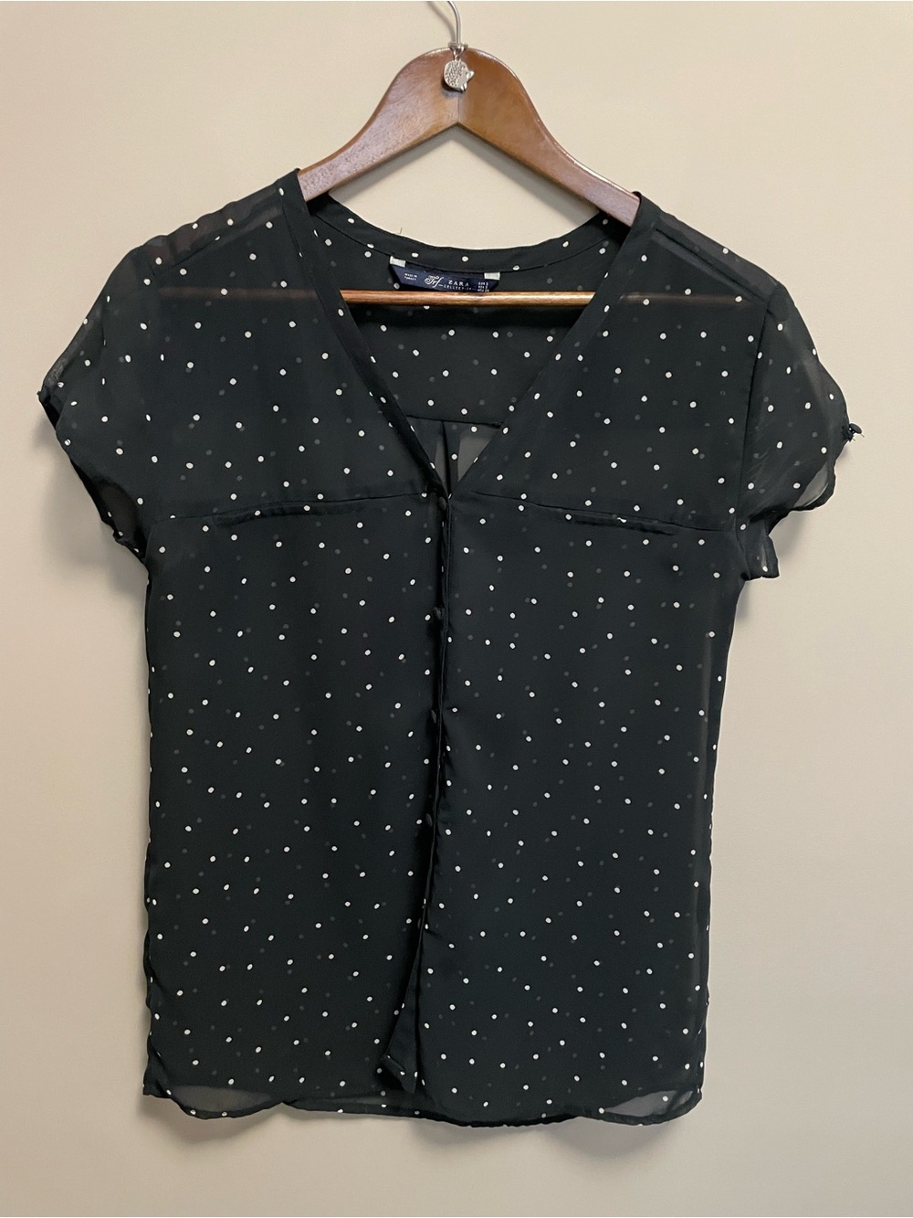 Zara Black & White  Polka Dot Sheer Blouse Women’s Size Small